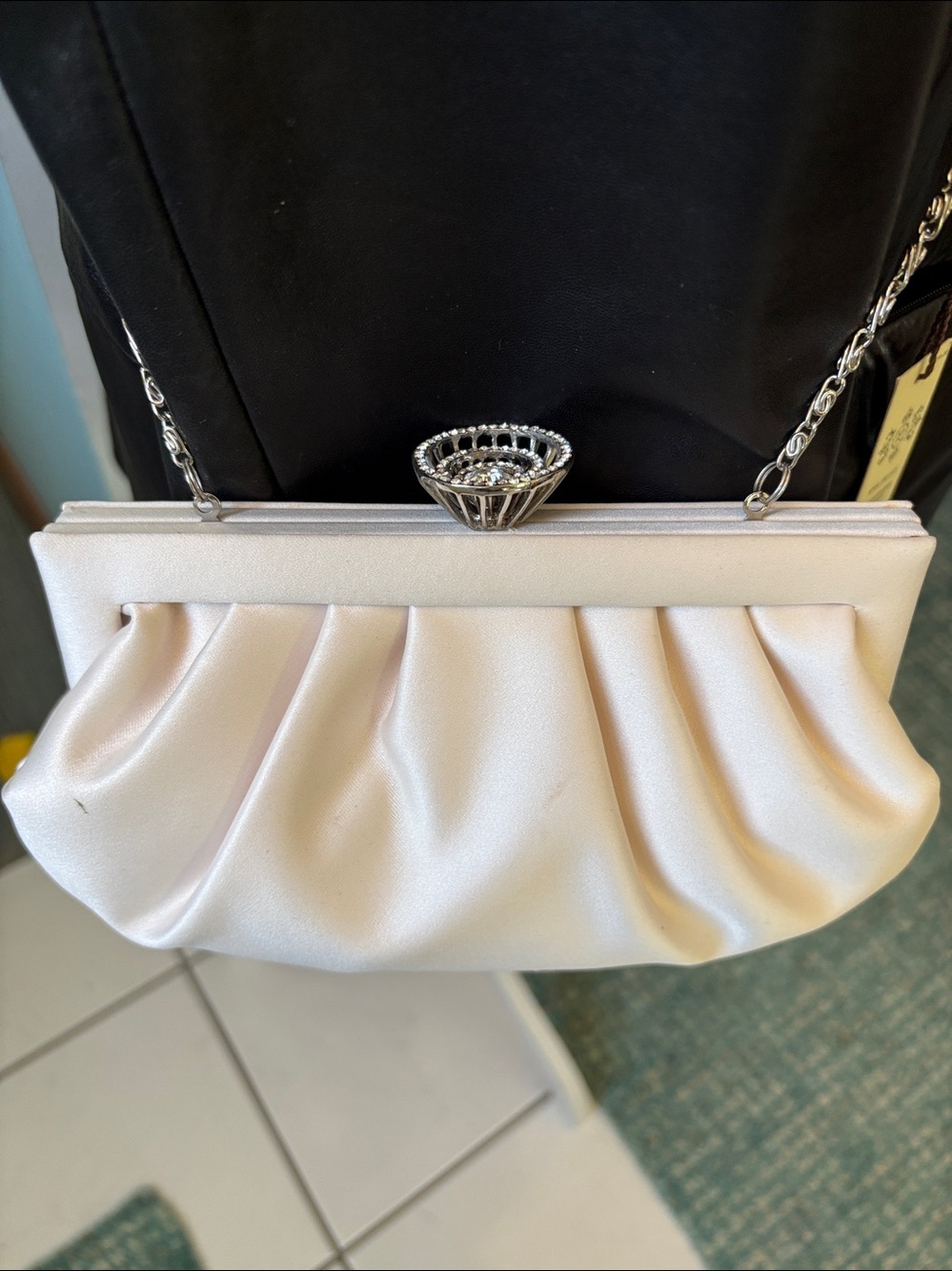 Kate Landry  evening bag  clutch  Crossbody bag  cream satin pleated bag NWT